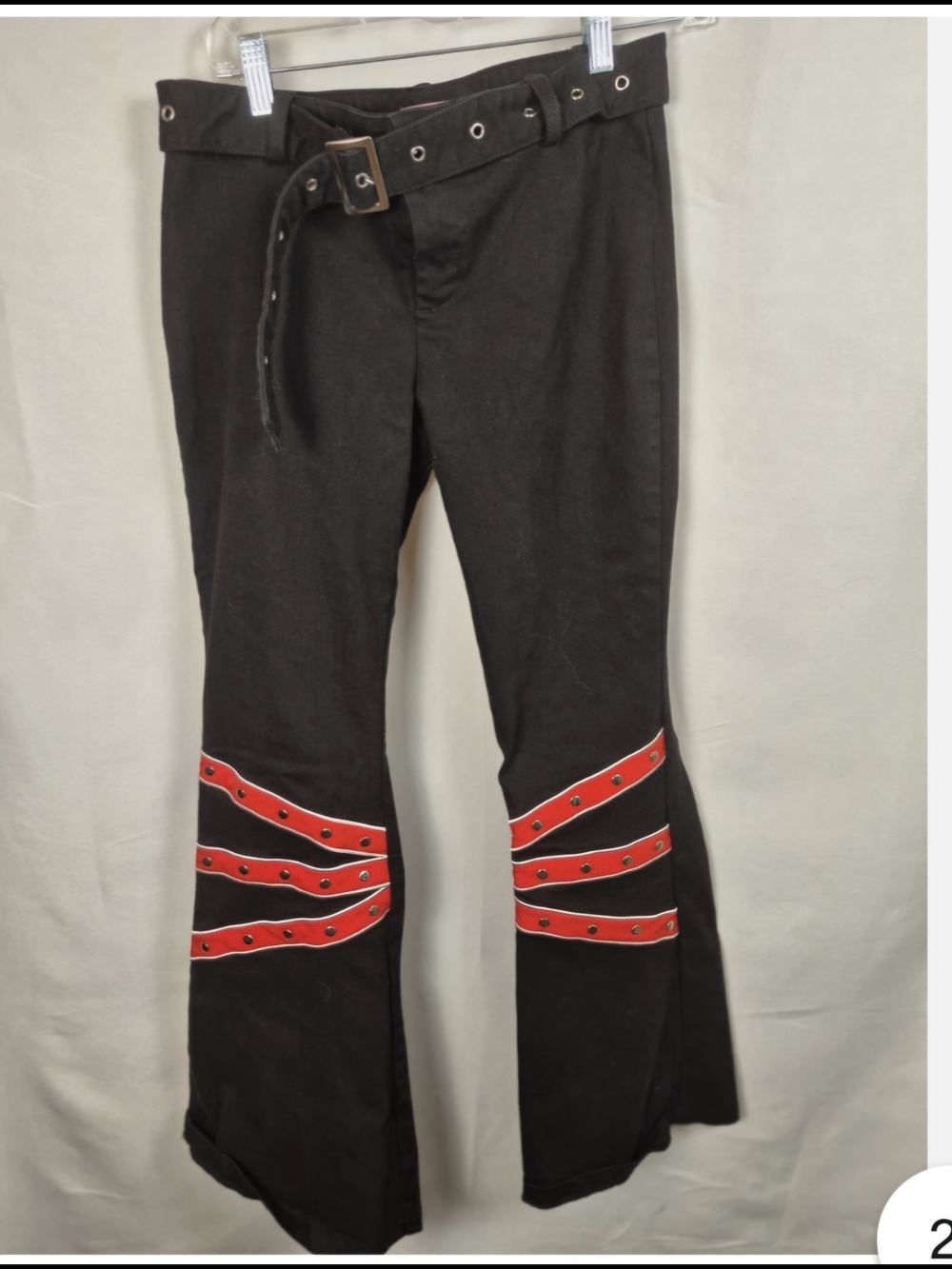 Dolls Kill X BRATZ Black Flare Jeans with Red Strap Details Size M